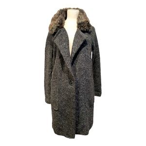 Zara Knit Faux Fur Collar Sweater Coat